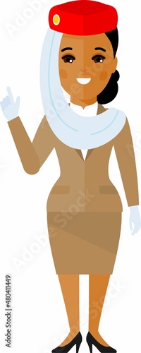Flat cute cartoon stewardess of aircraft characters in air uniform.