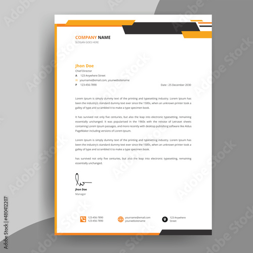 Corporate letterhead Design Template, Yellow and Black Fully Editable Professional Letterhead