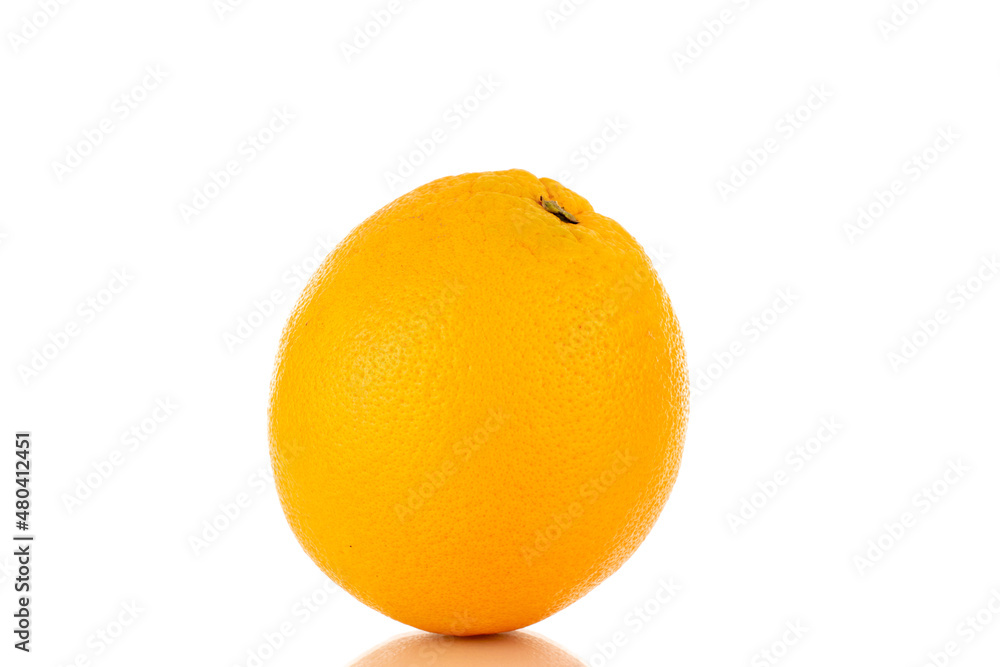 One juicy orange, macro, isolated on white. One juicy orange, macro, isolated on white.