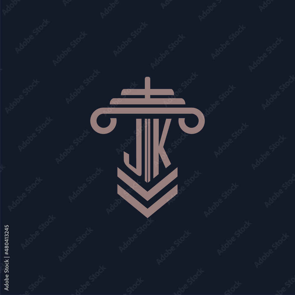 JK initial monogram logo with pillar design for law firm vector image ...
