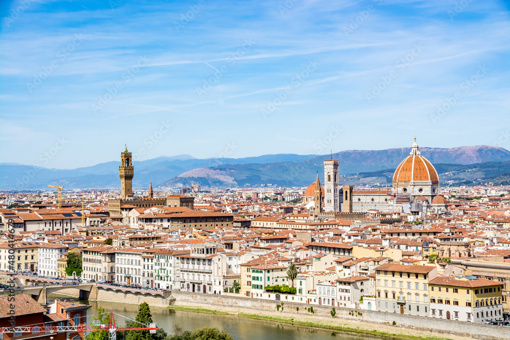 Panoramic view of Florence on a beautiful day, Tuscany, Italy