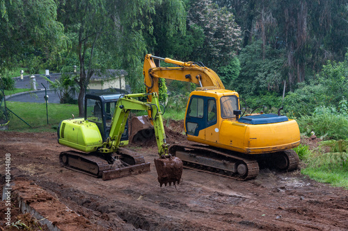 Two excavators working in Madeira island