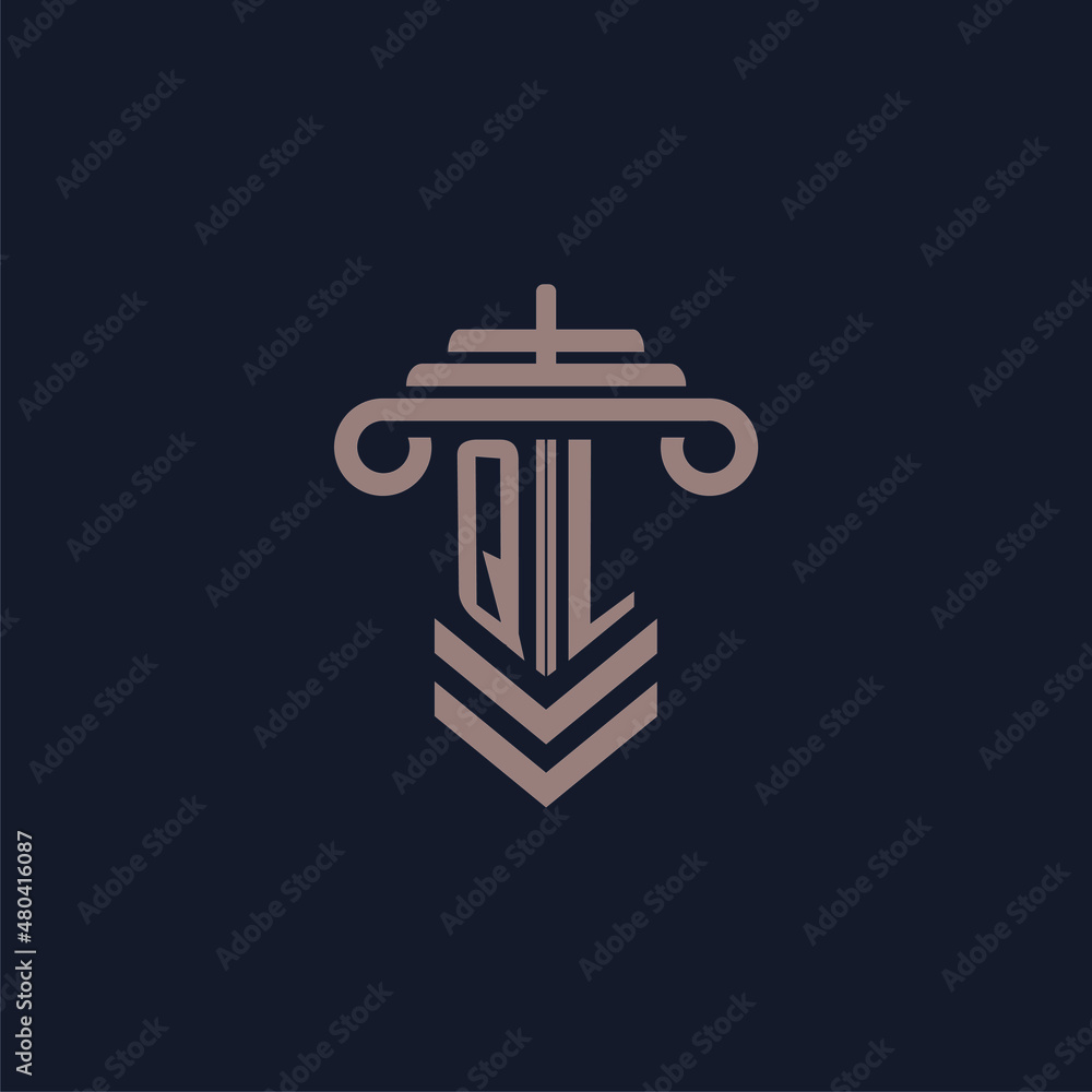 QL initial monogram logo with pillar design for law firm vector image ...