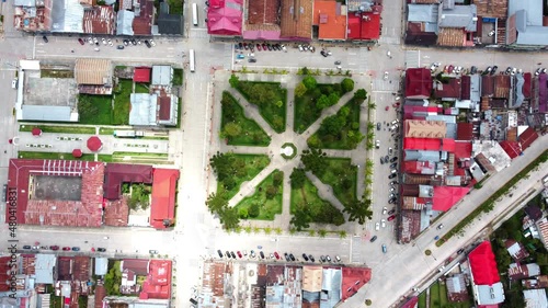 Aerial view of the city of Oxapampa located in the department of Pasco in Peru photo