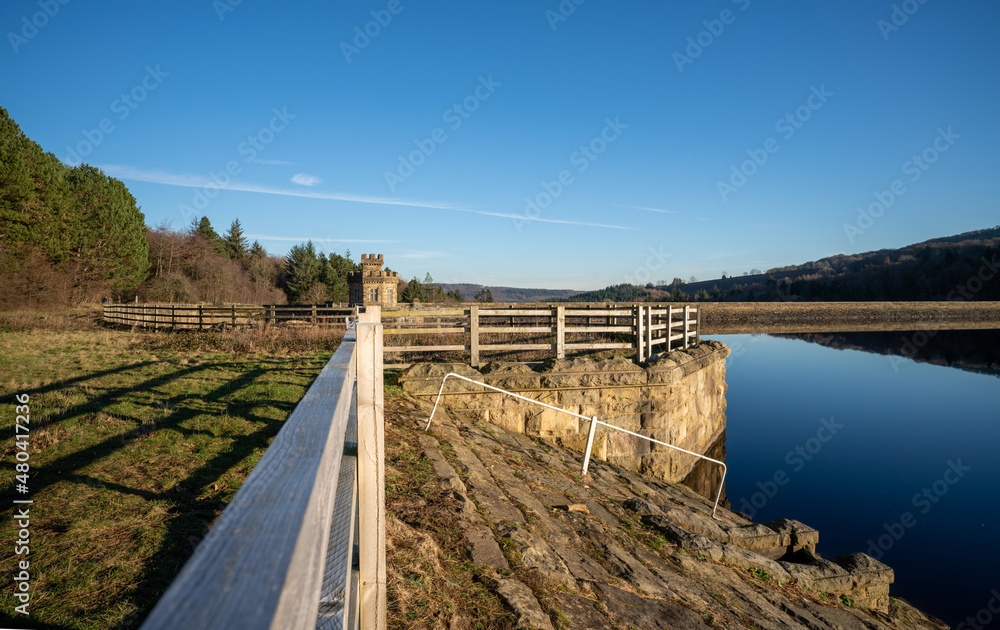 Broomhead Reservoir, dam and Spillway in Ewden Valley near Sheffield