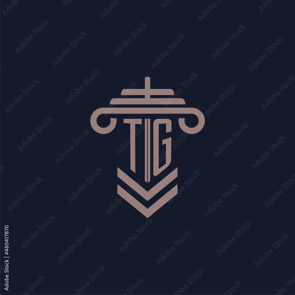 TG initial monogram logo with pillar design for law firm vector image ...