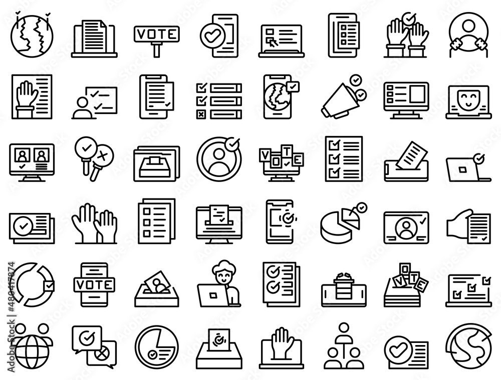 Online voting icons set outline vector. Strategy online Online voting icons set outline vector. Strategy online
