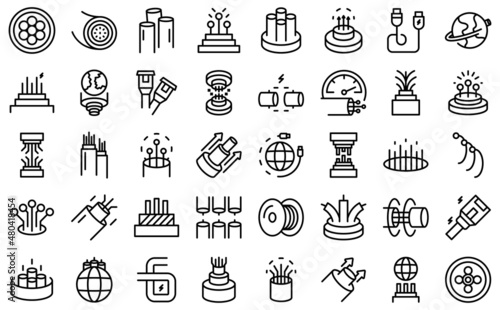Optic fiber icons set outline vector. Cable wire