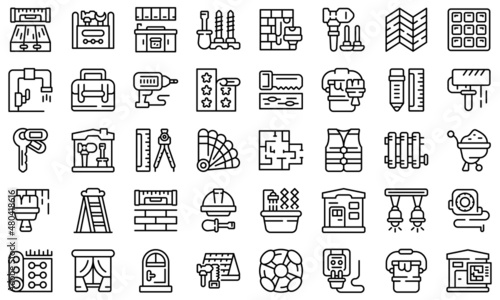 Remodeling icons set outline vector. Interior carpet