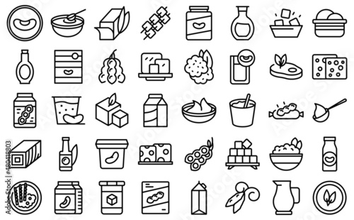 Soy food icons set outline vector. Milk soya