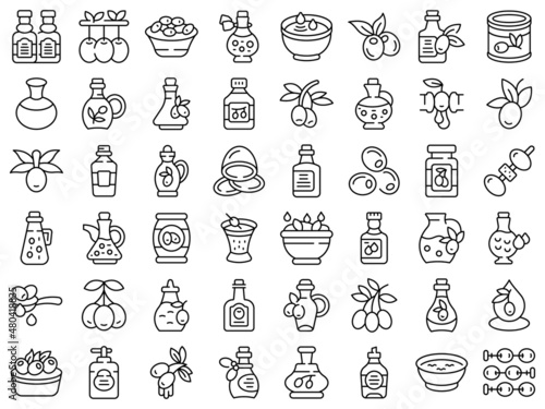 Olive oil icons set outline vector. Tree food © ylivdesign