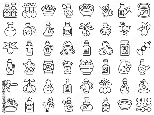 Olive oil icons set outline vector. Tree food