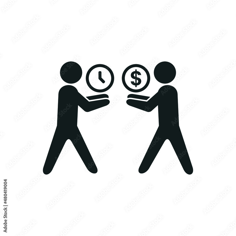 Time is money flat isometric vector concept. illustration of two people who want to exchange what they have, time and money. Time is money flat isometric vector concept. illustration of two people who want to exchange what they have, time and money.