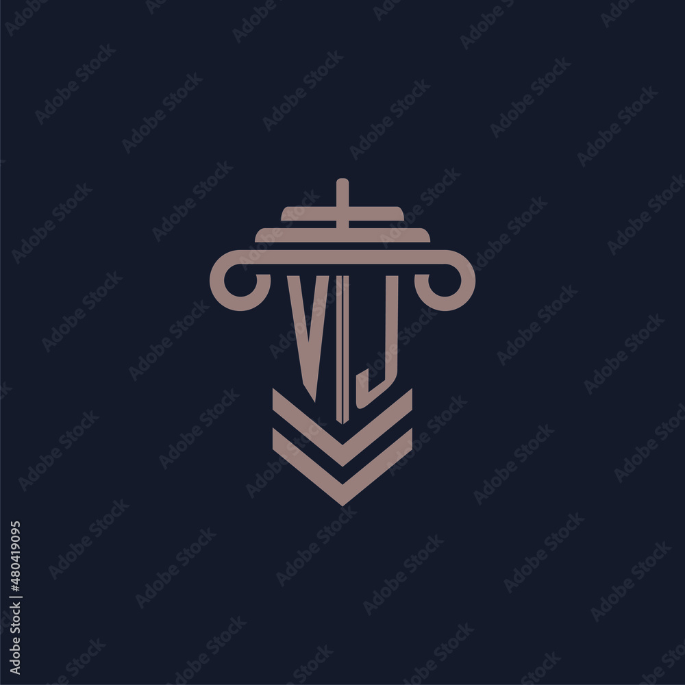 VJ initial monogram logo with pillar design for law firm vector image ...
