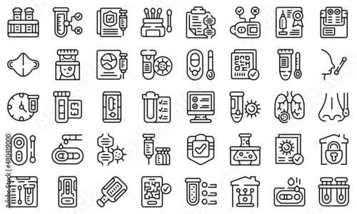 PCR test icons set outline vector. Covid analysis