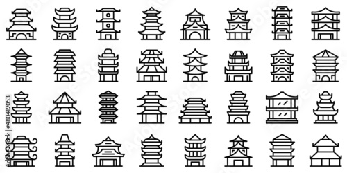 Pagoda icons set outline vector. Asian temple