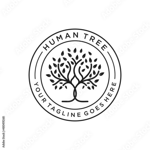 Tree oak banyan maple logo with human tree design template