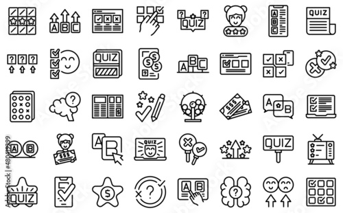 Quiz icons set outline vector. Bubble poll