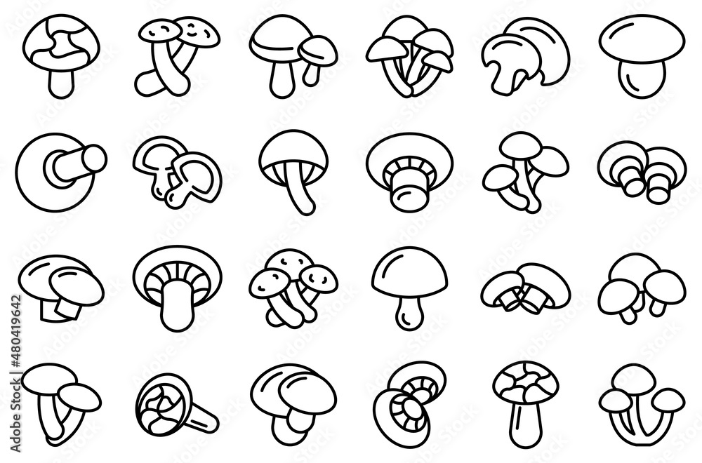 Obraz premium Shiitake mushroom icons set outline vector. Autumn plant