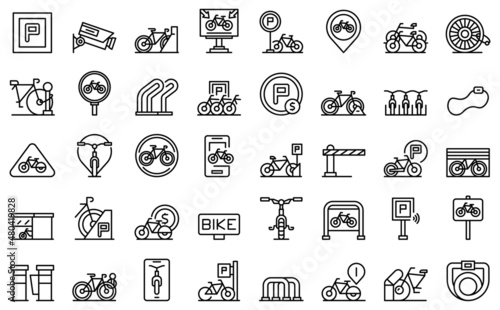 Bicycle parking icons set outline vector. Bike park