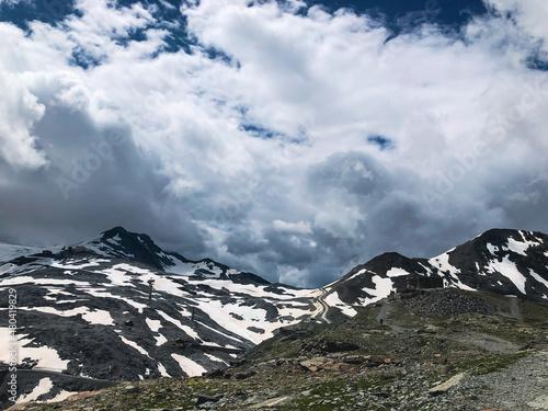 Le Buse - villaggio I Guerra Mondiale, Passo dell'Ables, high Mountains with big white clouds, South Tyrol, Italy, Switzerland, alps, stelvio pass