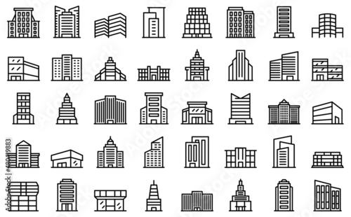 Business center icons set outline vector. House architecture