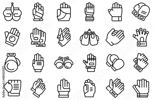 Sport gloves icons set outline vector. Fingers sport
