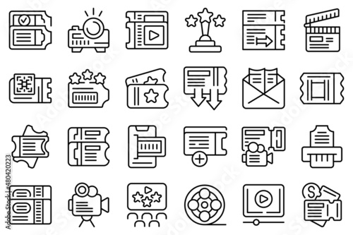 Cinema ticket icons set outline vector. Movie shape