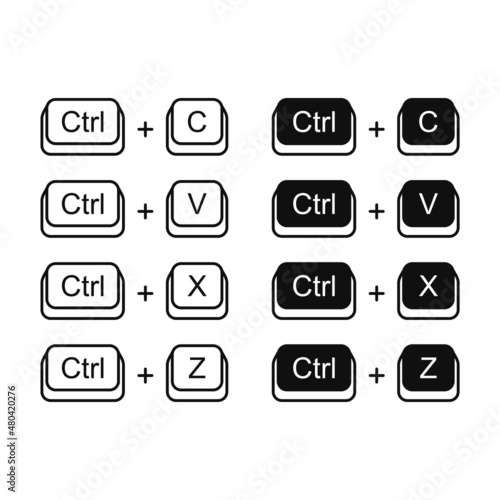Keyboard Shortcuts Set. Cut Copy Paste and Undo. Vector
