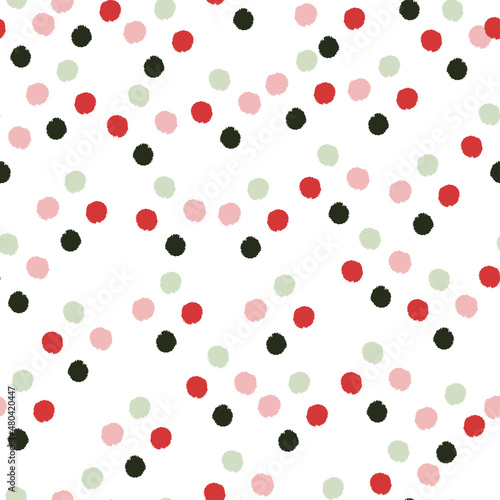 Pom poms of seamless pattern. Hand drawn cute background.