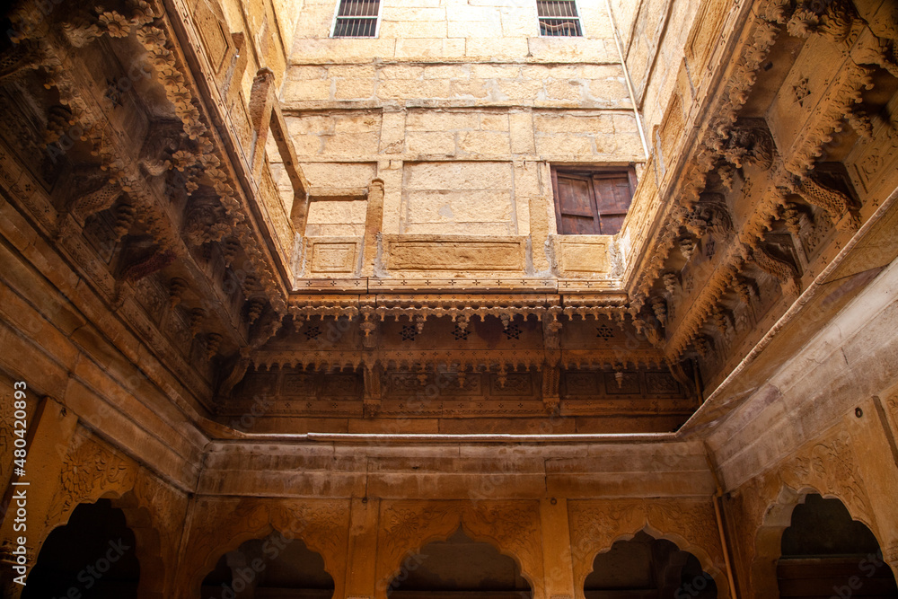 View of a courtyard within a royal house in Jaisalmer fort, Rajasthan, India.
