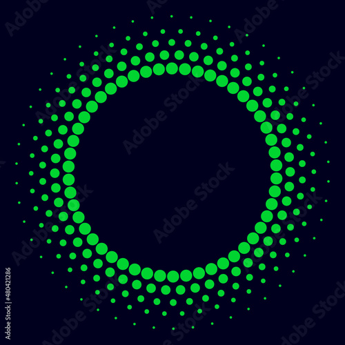 Halftone green circle with dots. Abstract vector background.