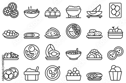 Brazilian culinary icons set outline vector. Arancini bread