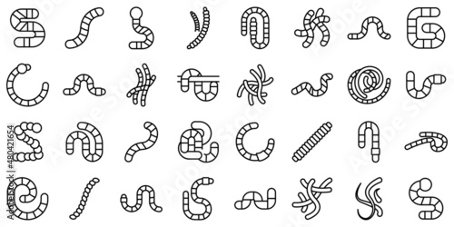 Worm icons set outline vector. Animal bait
