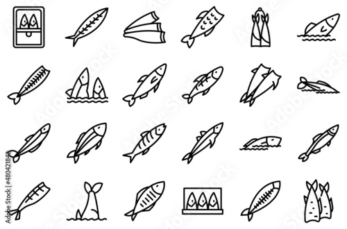 Herring icons set outline vector. Fish cod