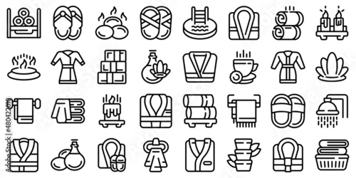 Spa clothing icons set outline vector. Rob bath