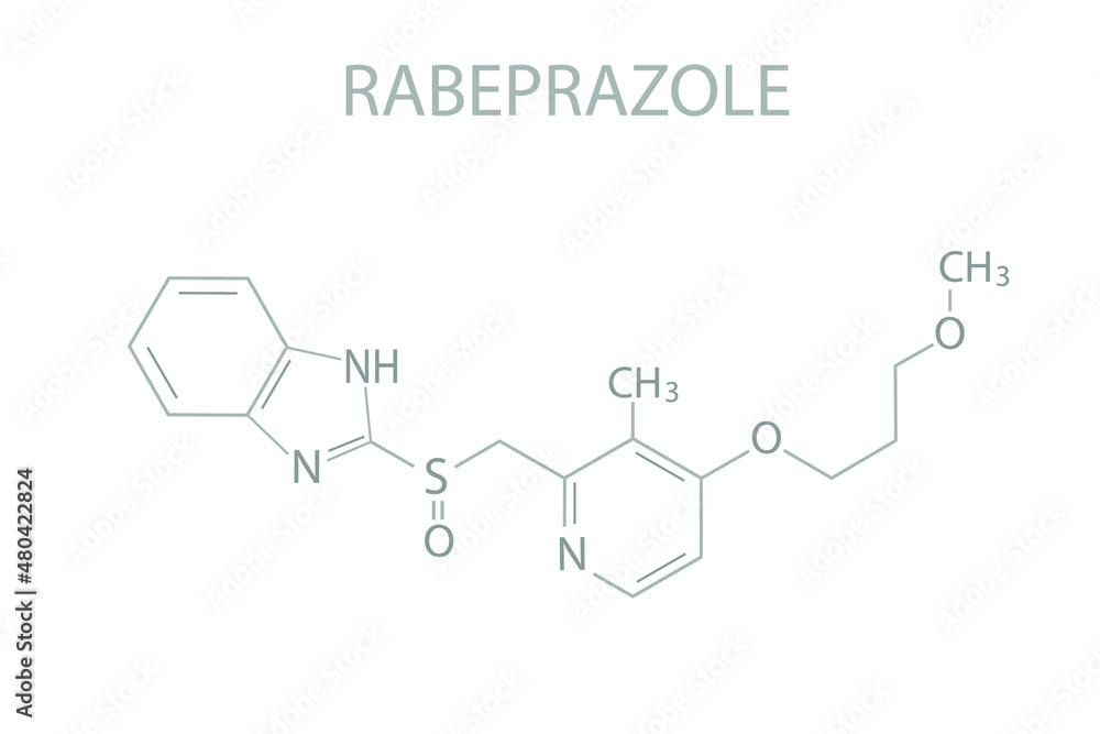 Rabeprazole molecular skeletal chemical formula. Rabeprazole molecular skeletal chemical formula.