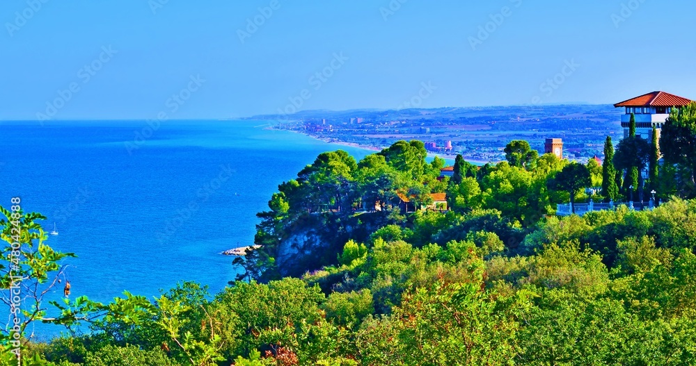 panoramic view from the village of Sirolo of the Conero Riviera in the Marche region, Italy