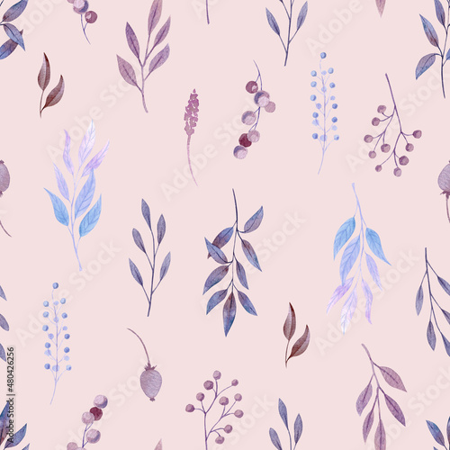 Florals seamless pattern. Very peri color 2022 trend. Spring florals pattern on dull pink background