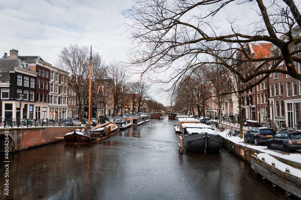 View over the Brouwersgracht Canal in the historic city center o