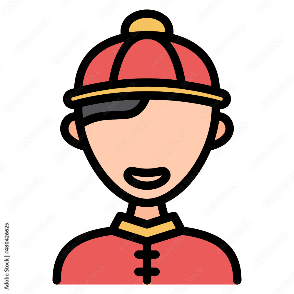 Chinese Boy filled line color icon Chinese Boy filled line color icon