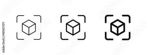 Cube icon with capture symbol center screen, Augmented reality. cube symbol, 3D Cube line icon, Abstract Cube Hexagon Logo for website design and mobile, app development	
 photo