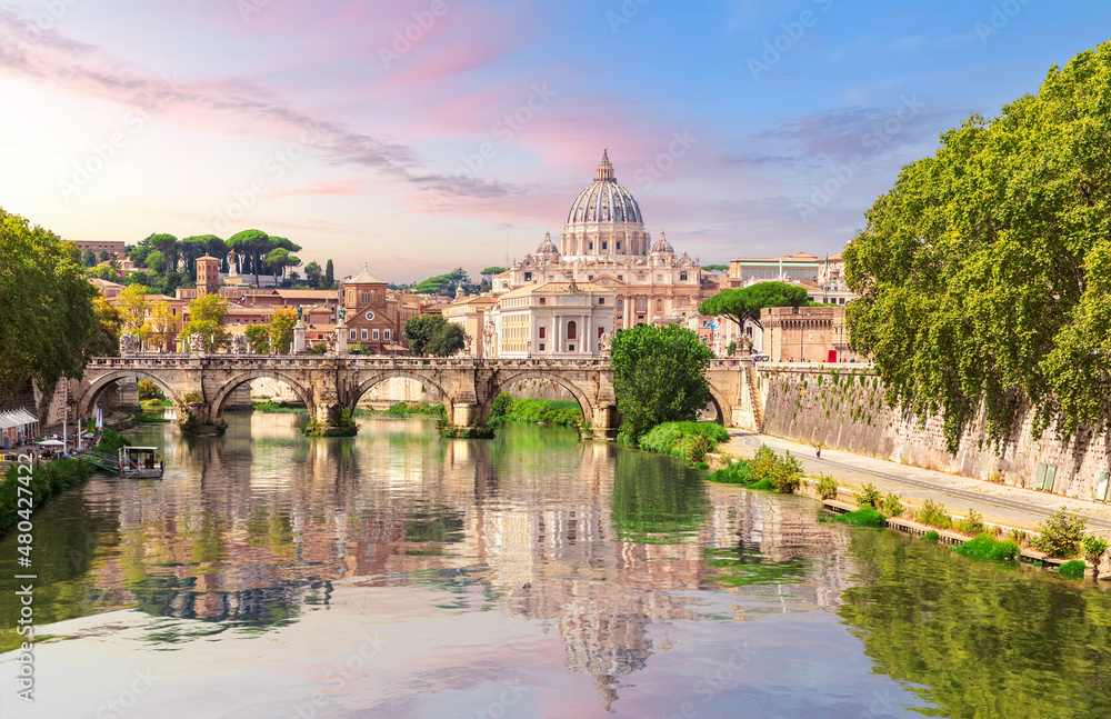 The bridge across the Tiber and the Vatican City view, Rome, Italy