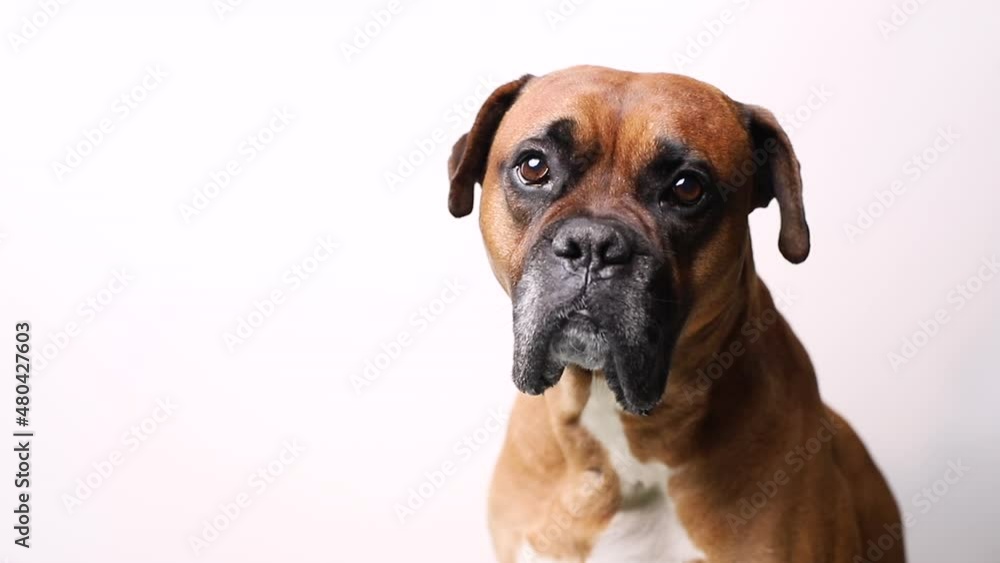 portrait of cute brown german boxer on white background portrait of cute brown german boxer on white background