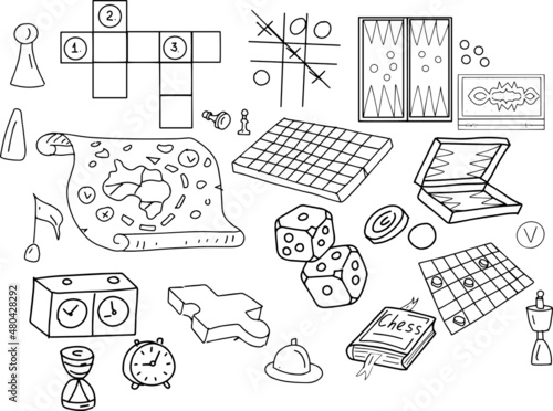 
board games chips cubes cards checkers chess dominoes doodle sketch hand drawn graphic illustration