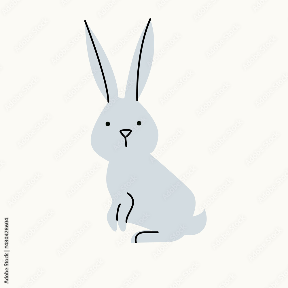 Illustration of a hare on an isolated background. Dusty pastel colors. Modern flat style Illustration of a hare on an isolated background. Dusty pastel colors. Modern flat style
