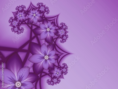 Purple fractal illustration  background with flower. Creative element for design. Fractal flower rendered by math algorithm. Digital artwork for creative graphic design. © valin1