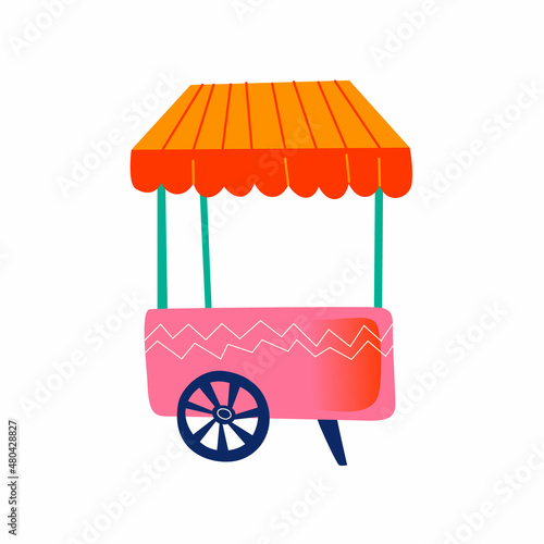 Vector illustration of a shopping mobile cart with street fast food on an isolated white background flat in a modern style