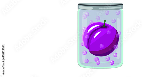 vector illustration of plum in a jar, fermented fruit, healthy food promotion