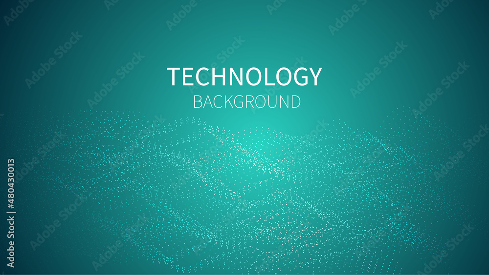Digital line technology over flow wave background vector. dots line motion particles lines of vector illustration. technology light glowing futuristic concept.